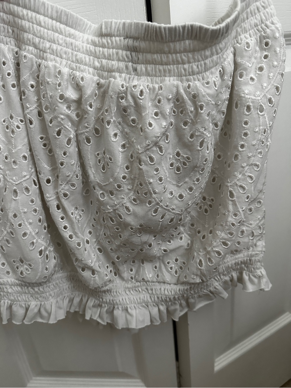 Anthropologie White Eyelet Ruffle Tube Top Blouse
